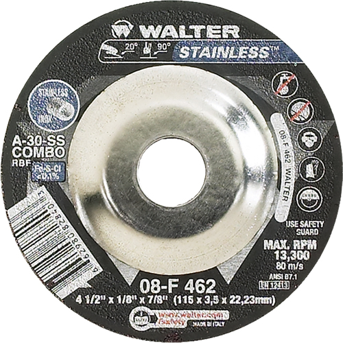 Depressed Centre Grinding Wheels - Stainless Type 27, 4-1/2" x 1/8", 7/8" Arbor, Type 27 Dufferin Supply