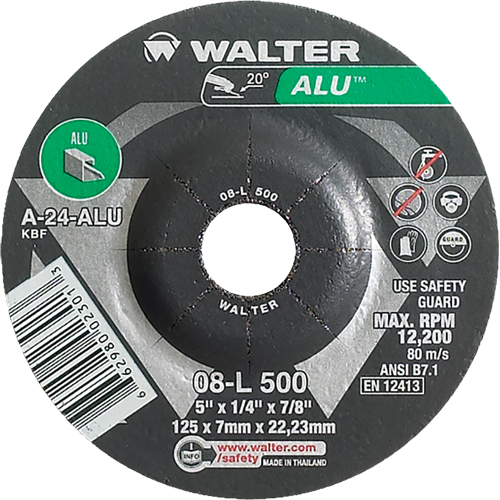Aluminium Depressed Centre Grinding Wheels, 5" x 1/4", 7/8" Arbor, Type 27 Dufferin Supply