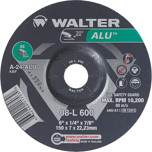 Aluminium Depressed Centre Grinding Wheels, 6" x 1/4", 7/8" Arbor, Type 27 Dufferin Supply