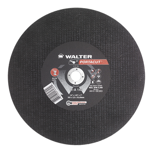 Meule &agrave; tronçonner rapide en acier inoxydable Portacut, 14" x 1/8", Arbre de 1", Type 1, Oxyde d'aluminium, 5400 Tr/min Dufferin Supply