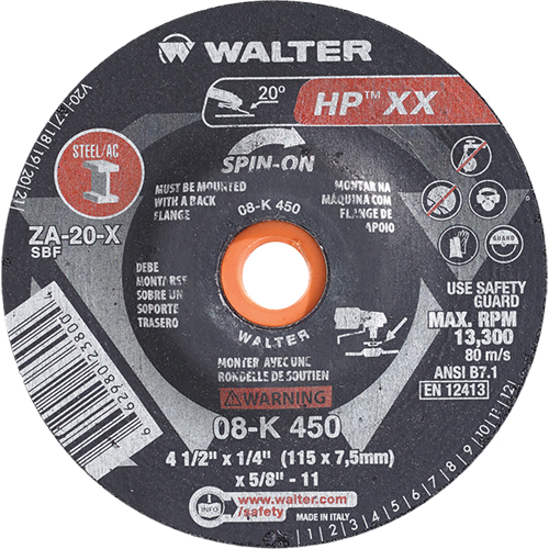 Meule &agrave; moyeu d&eacute;port&eacute; Double-X, 4-1/2" x 1/4", Arbre 5/8"-11, Type 27S Dufferin Supply