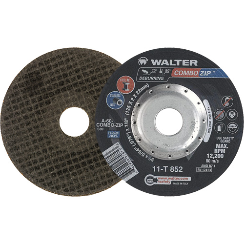 Meules &agrave; tronçonner renforc&eacute;es pour meuleuse &agrave; angle droit - Combo Zip, 5" x 5/64", Arbre de 7/8", Type 27 Dufferin Supply