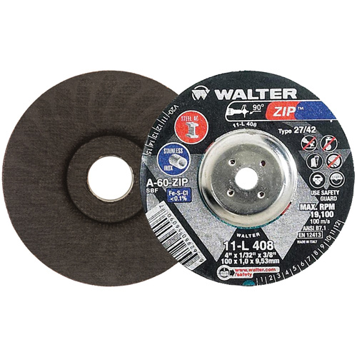 Zip Cutting and Grinding Wheel, 4" x 1/32", 3/8" Arbor, Type 27, 60 Grit, Aluminum Oxide Dufferin Supply