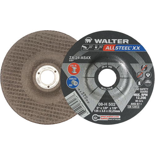 Depressed Centre Grinding Wheels - Allsteel XX, 5" x 1/8", 7/8" Arbor, Type 27, Zirconia Alumina, 12200 RPM Dufferin Supply