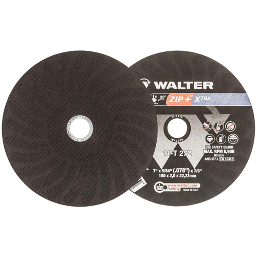 Meule &agrave; tronçonner pour usage intensif Zip+Xtra, 7" x 5/64", Arbre de 7/8", Type 1, Oxyde d'aluminium, 8600 Tr/min Dufferin Supply