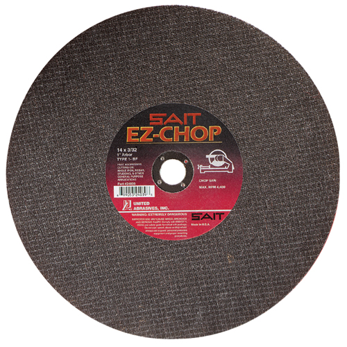 EZ-Chop&reg; Chop Saw Wheel, 14" x 3/32", 1" Arbor, Type 1, Aluminum Oxide, 4400 RPM Dufferin Supply