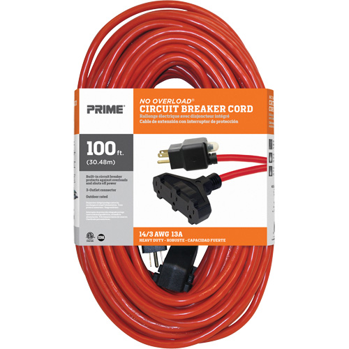 Vinyl Extension Cord, Outdoor, SJTW, 14/3 AWG, 13 A, 3 Outlet(s), 100' Dufferin Supply