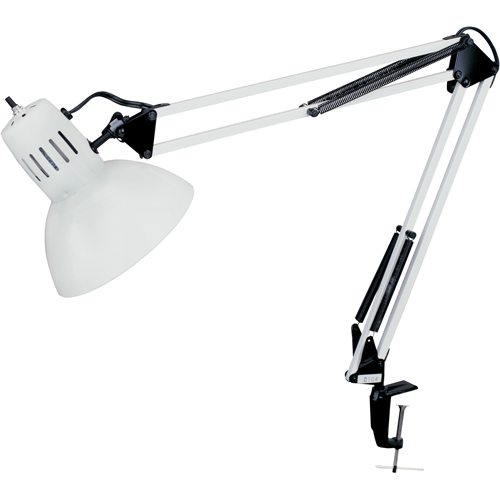 Swing Arm Clamp-On Desk Lamps, 100 W, Incandescent, C-Clamp, 36" Neck, White Dufferin Supply