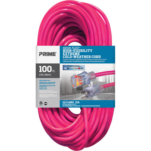 Neon Flex&reg; High Visibility Extension Cord, Outdoor, SJTW, 12/3 AWG, 15 A, 100' Dufferin Supply