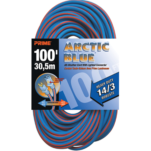 Arctic Blue Extension Cord, All-Weather, SJEOW, 14/3 AWG, 13 A, 100' Dufferin Supply