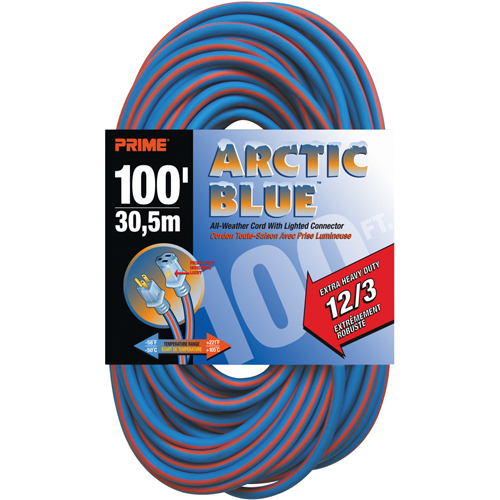Arctic Blue TPE-Rubber Locking Extension Cord, All-Weather, SJEOW, 12/3 AWG, 15 A, 100' Dufferin Supply