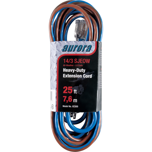 TPE-Rubber Extension Cord With Light Indicator, All-Weather, SJEOW, 14/3 AWG, 15 A, 25' Dufferin Supply