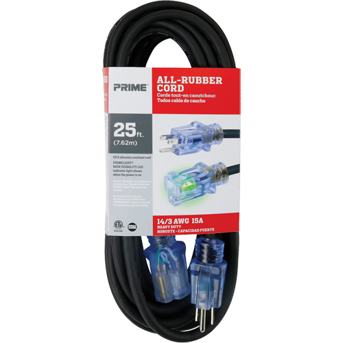 Cordon rallonge All-Rubber, Ext&eacute;rieur, SJOOW, AWG 14/3, 15 A, 25' Dufferin Supply