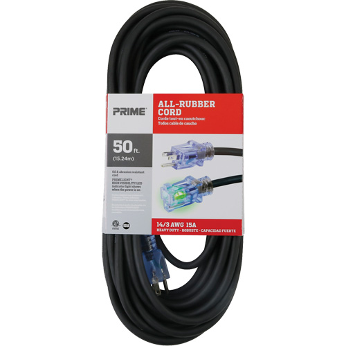 Cordon rallonge All-Rubber, Ext&eacute;rieur, SJOOW, AWG 14/3, 15 A, 50' Dufferin Supply