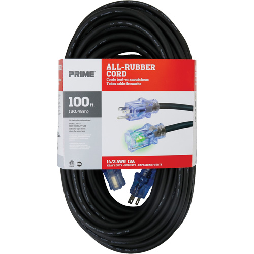 Cordon rallonge All-Rubber, Ext&eacute;rieur, SJOOW, AWG 14/3, 15 A, 100' Dufferin Supply