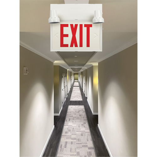 Enseigne de sortie avec &eacute;clairage de s&eacute;curit&eacute;, DEL, &agrave; piles/&agrave; raccordement fixe, 12-1/10" lo x 11" la, Anglais Dufferin Supply
