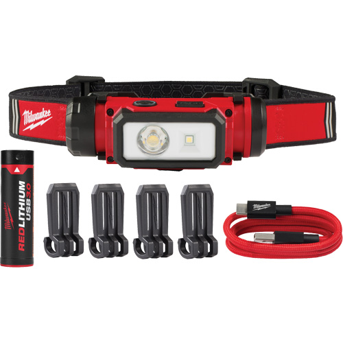 REDLITHIUM USB Hardhat Headlamp, LED, 600 Lumens, 5 Hrs. Run Time, Rechargeable Batteries Dufferin Supply
