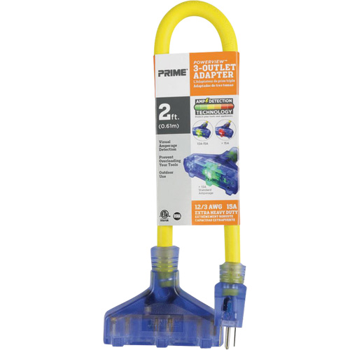 Adapter with Visual Amperage Detection, Outdoor, 12/3 AWG, 15 A, 3 Outlet(s), 2' Dufferin Supply
