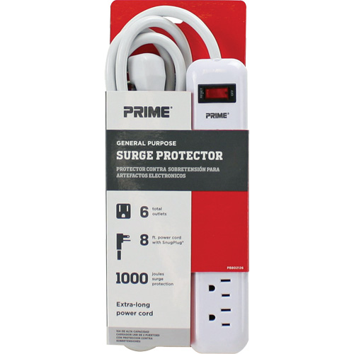 Protecteurs de surtension, 6 Prises, 1000 J, 1875 W, Cordon 8' Dufferin Supply