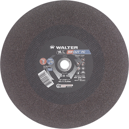 Ripcut Stainless Steel & Steel Cut-Off Wheel for Stationary Saws, 16" x 5/32", 1" Arbor, Type 1, Aluminum Oxide, 3800 RPM Dufferin Supply