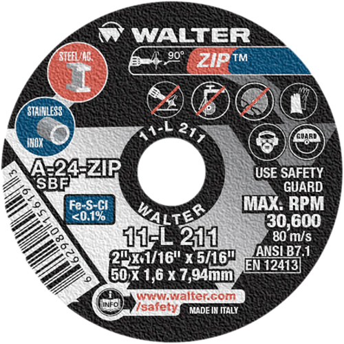 Zip Cut-Off Wheel, 2" x 1/16", 5/16" Arbor, Type 1, Aluminum Oxide, 5100 RPM Dufferin Supply