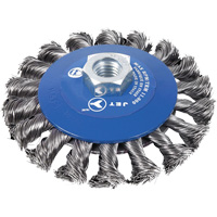 Knot Twisted Conical Bevel Brush, 5" Dia., 0.02" Fill, 5/8"-11NC Arbor Dufferin Supply