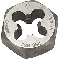 Hexagonal Rethreading Die, 7/10" Dia., 1/4"-28 Thread, High Speed Steel Dufferin Supply
