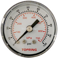 Pressure Gauge, 1-1/2" , 0 - 100 psi, Back Mount, Analogue Dufferin Supply