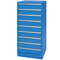 Drawer Cabinets, 9 Drawers, 28-1/4" W x 28-1/2" D x 59-1/2" H, Bright blue Dufferin Supply