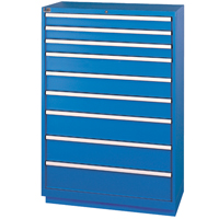 Drawer Cabinets, 9 Drawers, 40-1/4" W x 22-1/2" D x 59-1/2" H, Bright blue Dufferin Supply