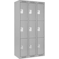 Clean Line Lockers, 3 -tier, Bank of 3, 36" x 18" x 72", Steel, Grey, Rivet (Assembled) Dufferin Supply