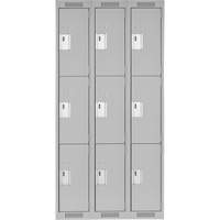 Clean Line Lockers, 3 -tier, Bank of 3, 36" x 18" x 72", Steel, Grey, Rivet (Assembled) Dufferin Supply