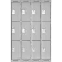 Clean Line Lockers, 3 -tier, Bank of 4, 48" x 18" x 72", Steel, Grey, Rivet (Assembled) Dufferin Supply