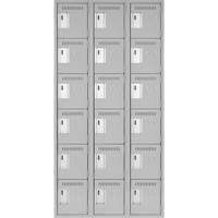 Clean Line Lockerettes, 6 -tier, Bank of 3, 36" x 18" x 72", Steel, Grey, Rivet (Assembled) Dufferin Supply