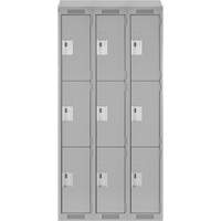 Clean Line Lockers, 3 -tier, Bank of 3, 36" x 18" x 78", Steel, Grey, Rivet (Assembled) Dufferin Supply