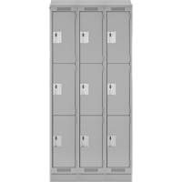 Clean Line Lockers, 3 -tier, Bank of 3, 36" x 18" x 82", Steel, Grey, Rivet (Assembled) Dufferin Supply