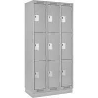 Clean Line Lockers, 3 -tier, Bank of 3, 36" x 18" x 76", Steel, Grey, Rivet (Assembled) Dufferin Supply