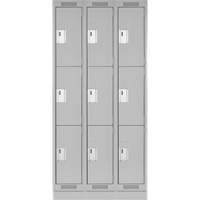 Clean Line Lockers, 3 -tier, Bank of 3, 36" x 18" x 76", Steel, Grey, Rivet (Assembled) Dufferin Supply