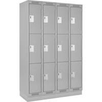 Clean Line Lockers, 3 -tier, Bank of 4, 48" x 18" x 76", Steel, Grey, Rivet (Assembled) Dufferin Supply