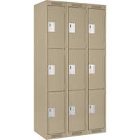 Clean Line Lockers, 3 -tier, Bank of 3, 36" x 18" x 72", Steel, Beige, Rivet (Assembled) Dufferin Supply