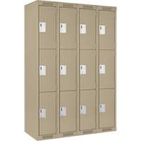 Clean Line Lockers, 3 -tier, Bank of 4, 48" x 18" x 72", Steel, Beige, Rivet (Assembled) Dufferin Supply