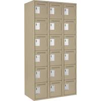 Clean Line Lockerette, 6 -tier, Bank of 3, 36" x 18" x 72", Steel, Beige, Rivet (Assembled) Dufferin Supply