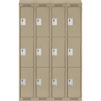 Clean Line Lockers, 3 -tier, Bank of 4, 48" x 18" x 78", Steel, Beige, Rivet (Assembled) Dufferin Supply