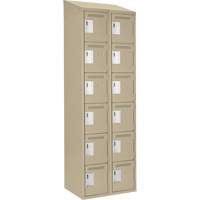 Clean Line Lockerette, 6 -tier, Bank of 2, 24" x 18" x 78", Steel, Beige, Rivet (Assembled) Dufferin Supply