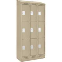Clean Line Lockers, 3 -tier, Bank of 3, 36" x 18" x 82", Steel, Beige, Rivet (Assembled) Dufferin Supply