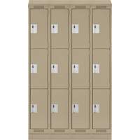 Clean Line Lockers, 3 -tier, Bank of 4, 48" x 18" x 82", Steel, Beige, Rivet (Assembled) Dufferin Supply