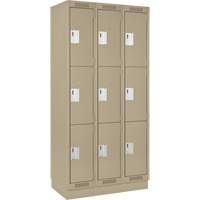 Clean Line Lockers, 3 -tier, Bank of 3, 36" x 18" x 76", Steel, Beige, Rivet (Assembled) Dufferin Supply