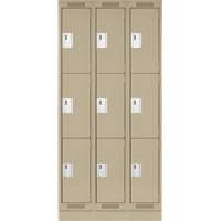 Clean Line Lockers, 3 -tier, Bank of 3, 36" x 18" x 76", Steel, Beige, Rivet (Assembled) Dufferin Supply