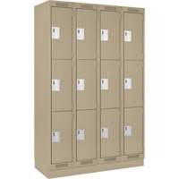 Clean Line Lockers, 3 -tier, Bank of 4, 48" x 18" x 76", Steel, Beige, Rivet (Assembled) Dufferin Supply