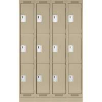 Clean Line Lockers, 3 -tier, Bank of 4, 48" x 18" x 76", Steel, Beige, Rivet (Assembled) Dufferin Supply